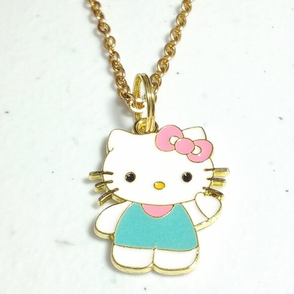 Hello Kitty Cute Blue & Pink Gold Plated Pendant Necklace New - Picture 1 of 4
